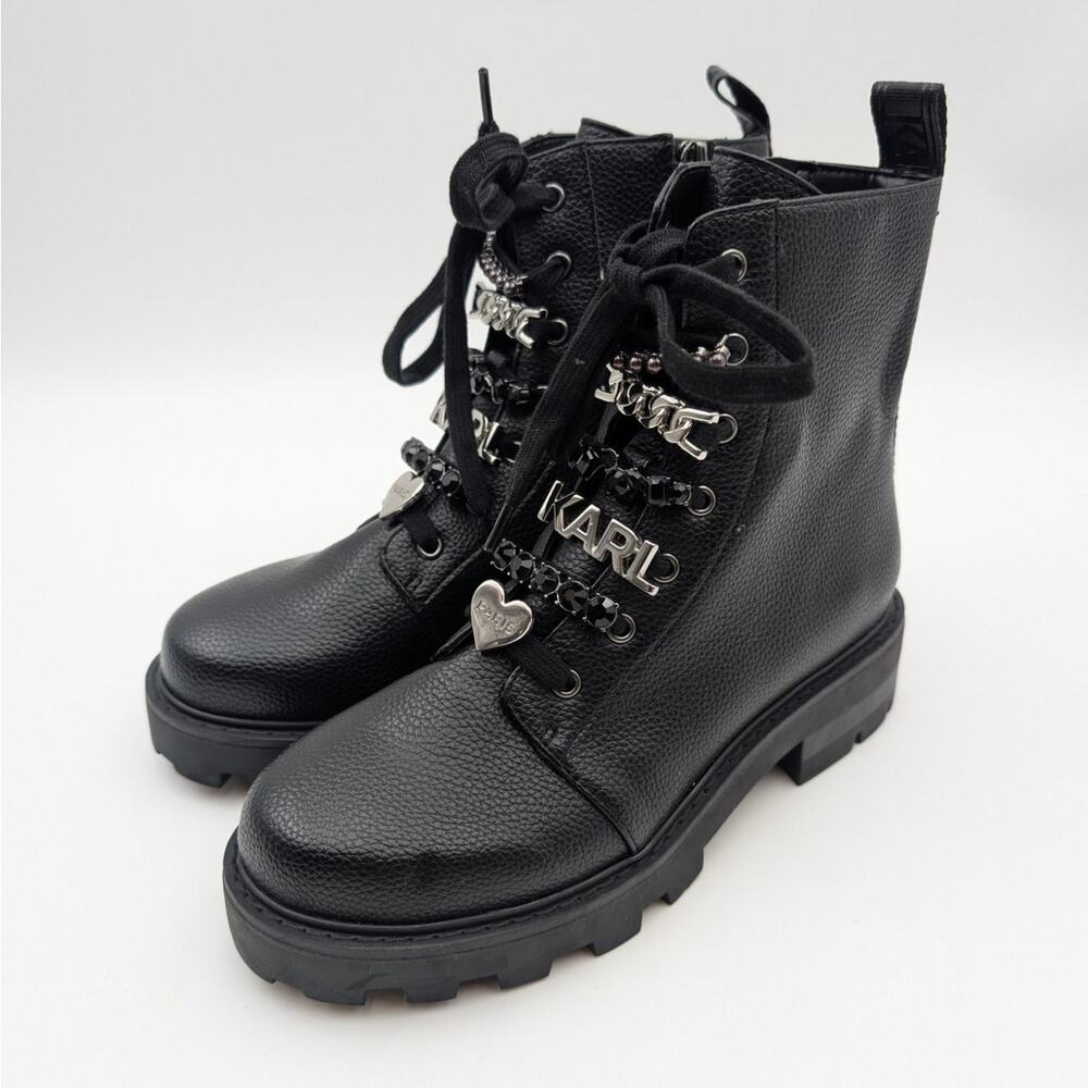 Karl Lagerfeld Mela Combat Boots Round Toe Women's Black Size US6M EU36B